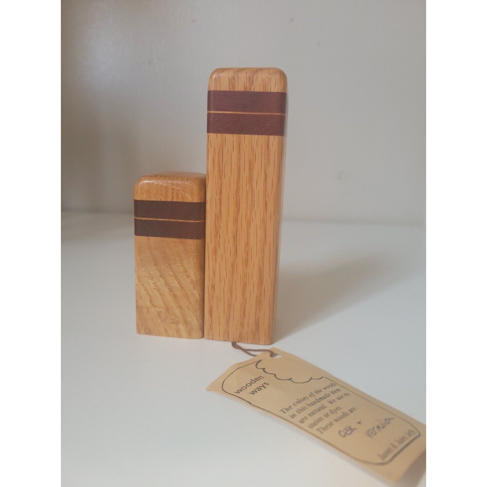 Vintage Handmade Wood Oak/Vermilion Salt & Pepper Shaker